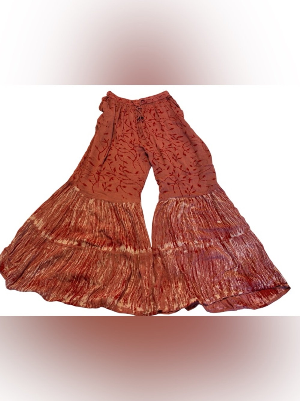 Boho Wide-Leg Ruffle Summer Pants Medium
